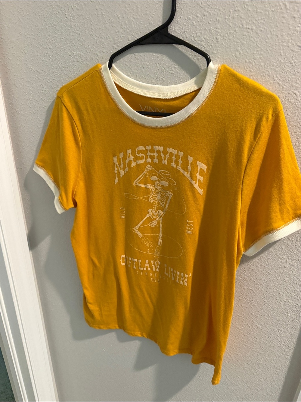 Vinny Yellow Ringer Tee - Nashville Outlaw Graphic